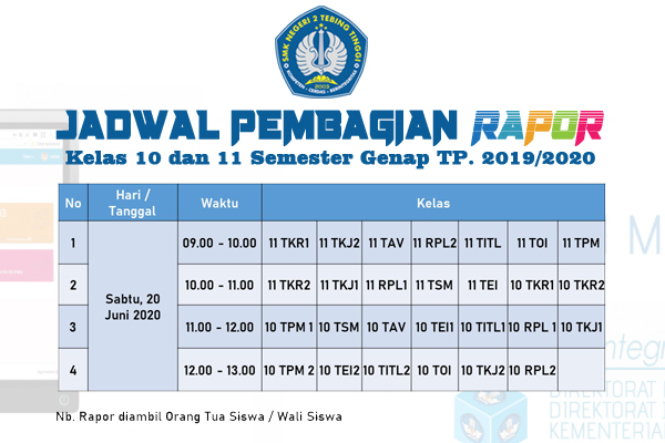 SMK N 2 Tebing TinggiJadwal Pembagian Rapor